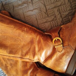Hogan Brown Leather Boots with Gold Buckle